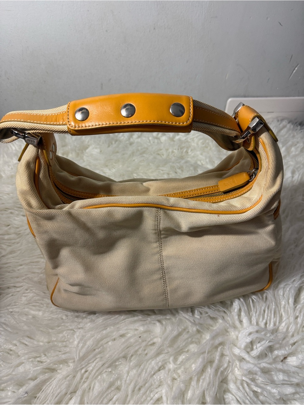 TOD’s Canvas Shoulder Bag with Yellow Trim medium